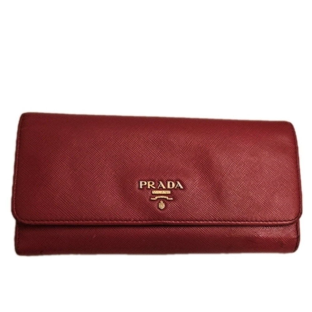 Prada Nero Red Saffiano Crossgrain Leather Long Wallet Gold Hardware Zipper - Picture 9 of 9